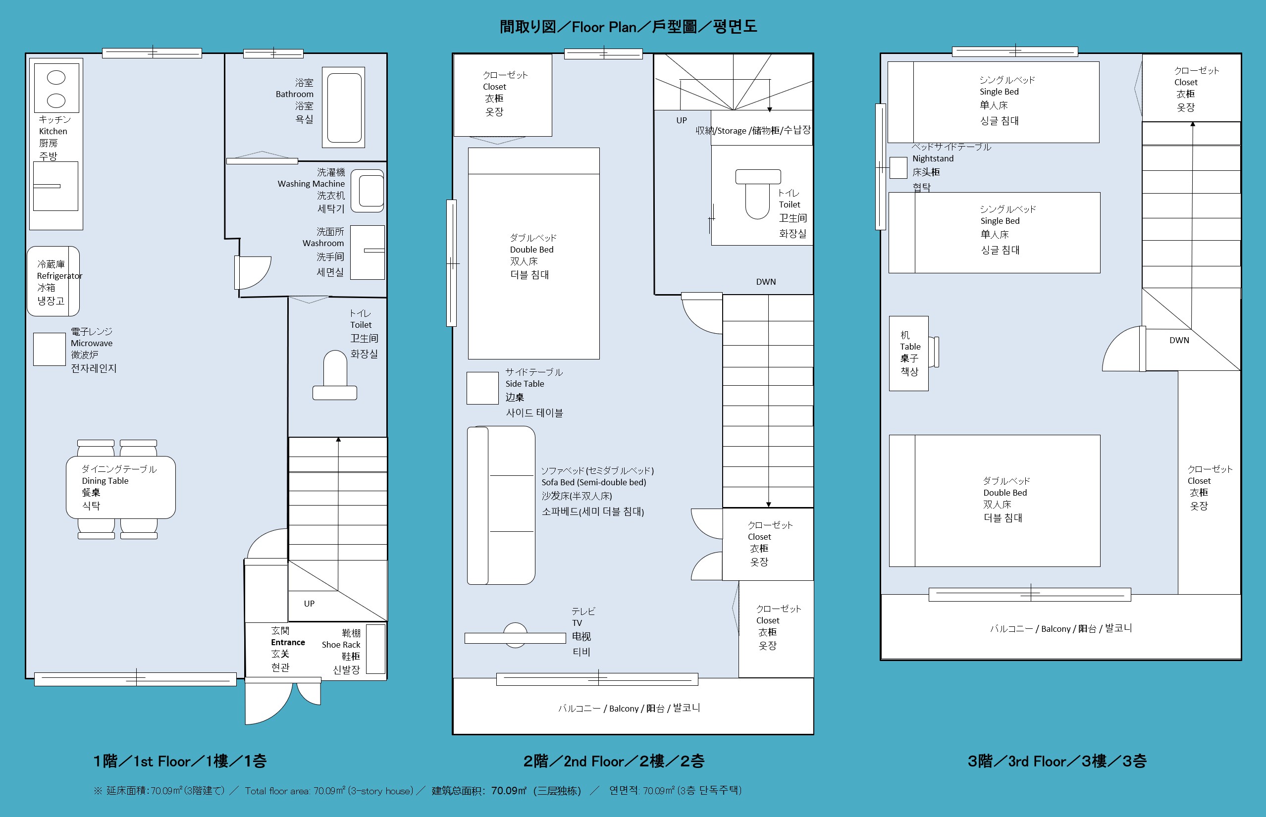 京橋駅徒歩4分の民泊 ベッドルーム 家族やカップル向け
